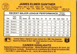 1986 Donruss Baseball Card Jim Gantner Milwaukee Brewers sk12409