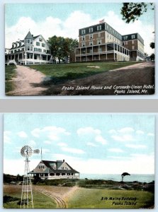 2 Postcards PEAKS ISLAND HOUSE, ME ~ Coronado Union Hotel, 8th Maine Bldg 1900s