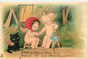 Tuck Postcard Fortune Teller Series 222 S/A Wiederseim Heart Of Gold Black Cat