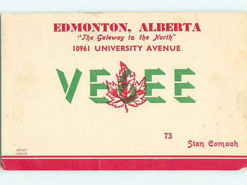 1948 Vintage Qsl Ham Radio Card In Edmonton Alberta AB Canada t1915