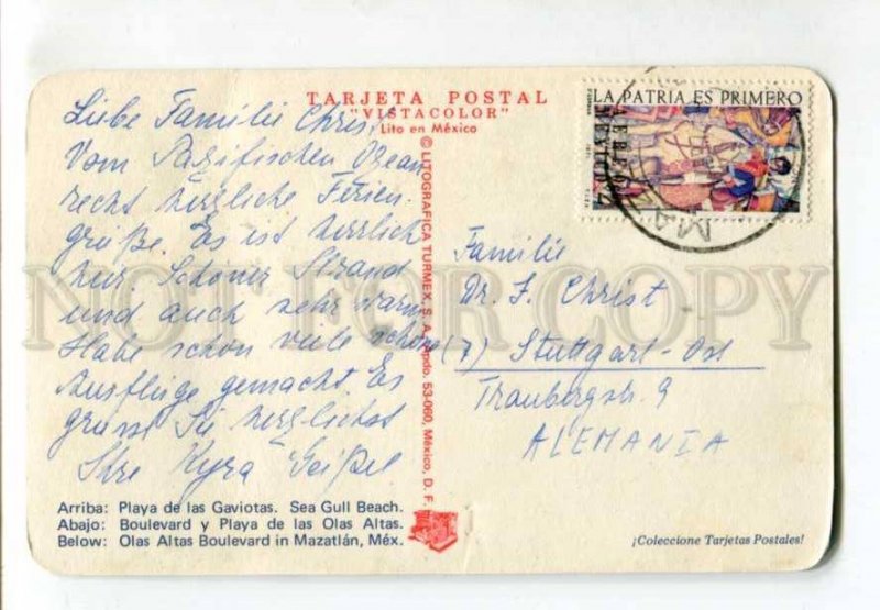 401641 MEXICO Mazatian Atlas boulevard Old RPPC to GERMANY