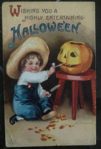 Mint Vintage USA Picture Postcard PPC Wishing You Highly Entertaining Halloween