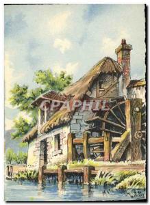 Old Postcard Fantasy Artistic view water mill