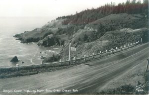 Oregon Coast Hwy North from Otter Creek Park 1959 RPPC Unused, Otter Crest Sign