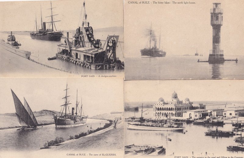 Port Said Suez Canal 4x Antique Ship Postcard s