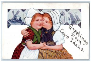 Core Idaho ID Postcard Greetings Glitter Hugging Two Girls 1910 Vintage Unposted