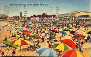 Bathing Beach and Casino, Asbury Park NJ c1940 Vintage Linen Postcard K11