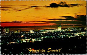 Honolulu Sunset Hawaiian Islands Vintage Postcard Standard View Card 