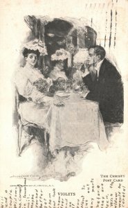 Vintage Postcard 1907 Royal Dining Setting Mirror Lovers Dating Couple Wedding