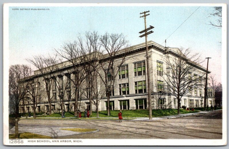 Ann Arbor Michigan 1920s Postcard High School Building