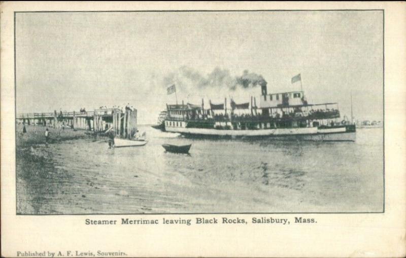 Salisbury MA Steamer Ship Merrimac Leaving Black Rocks c1905 UDB Postcard