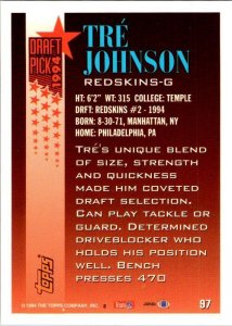 1996 Topps Football Card Tre Johnson Washington Redskins sk 21422