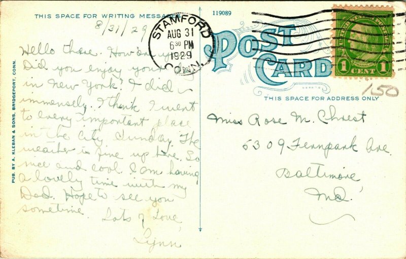 United States Post Office Building Stamford Connecticut CT 1929 WB Postcard Q14