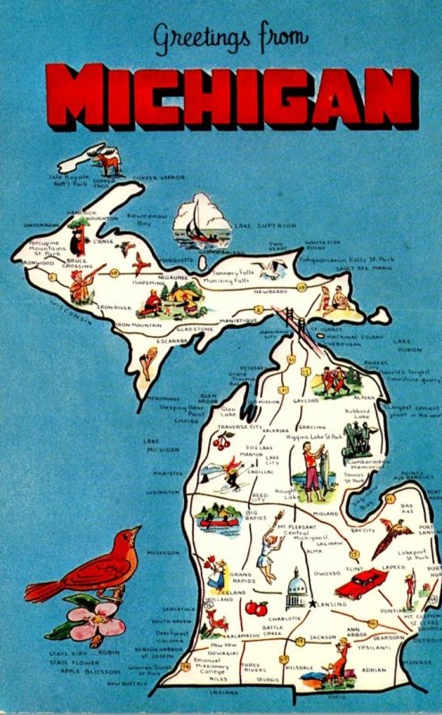 Michigan Greetings With Map From The Wolverine State