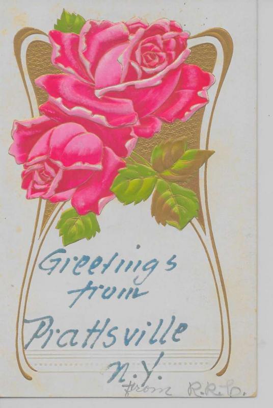 Prattsville New York Greetings From pink roses embossed antique pc Z17496