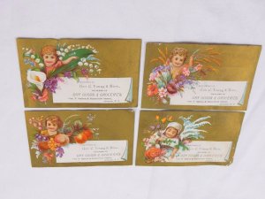 Lot of 4 Geo. C Young & Bros Dry Goods Groceries Children Flowers Fruit F44