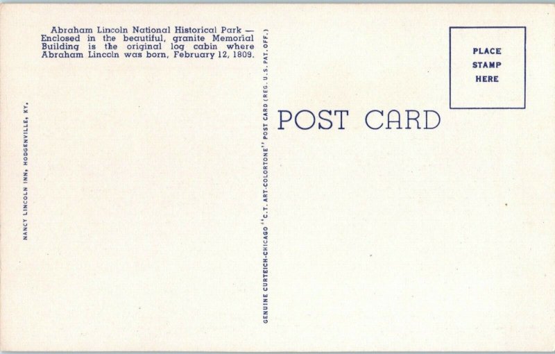 Lincoln National Memorial Kentucky Linen Postcard