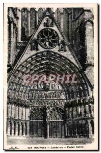 Old Postcard Bourges Cathedral Central Portal