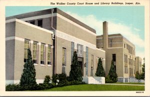 Linen Postcard The Walker County Court House and Library in Jasper, Alabama