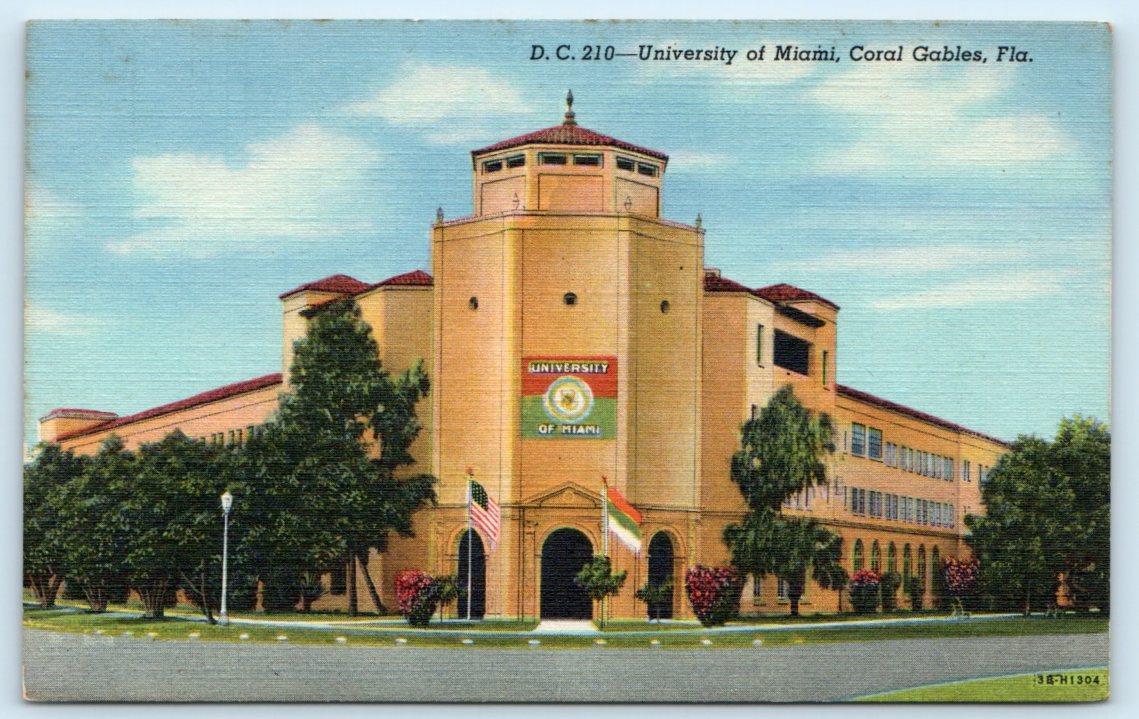 3 Postcards UNIVERSITY of MIAMI, Coral Gables FL ~ Merrick Building ...