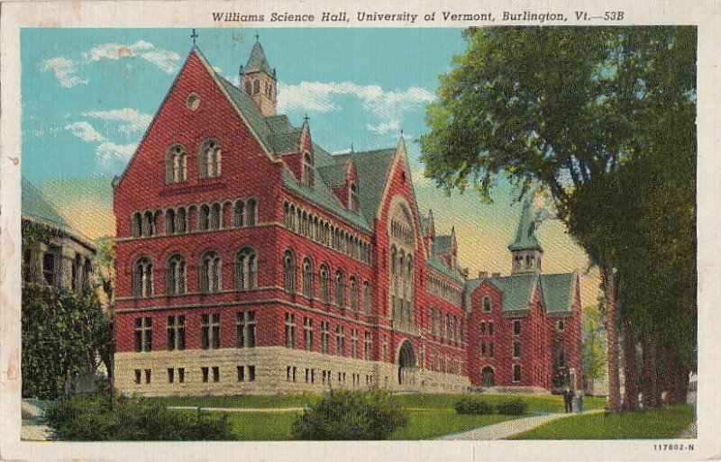 Postcard Williams Science Hall University of Vermont Burlington VT