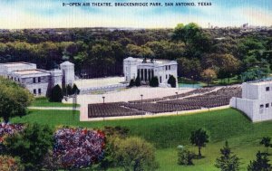 VTG 1930s Open Air Theatre Brackenridge Park San Antonio Texas TX Linen Postcard