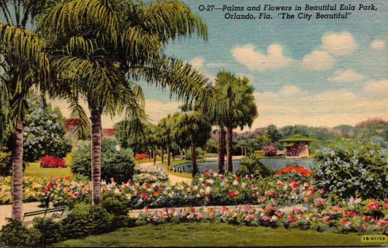 Florida Orlando Palms and Flowers At Lake Eola 1952 Curteich