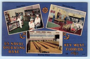 KEY WEST, FL ~ Naval Base BOWLING ALLEY Store, Rec Room 1940s WWII Era Postcard