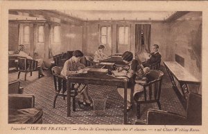 Postcard Ship Paquebot Ile De France 2nd Class Writing room