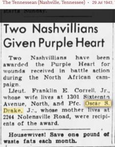 WWII Training 1942 Purple Heart PVT Oscar S Drake 2nd Infantry Nashville TN War