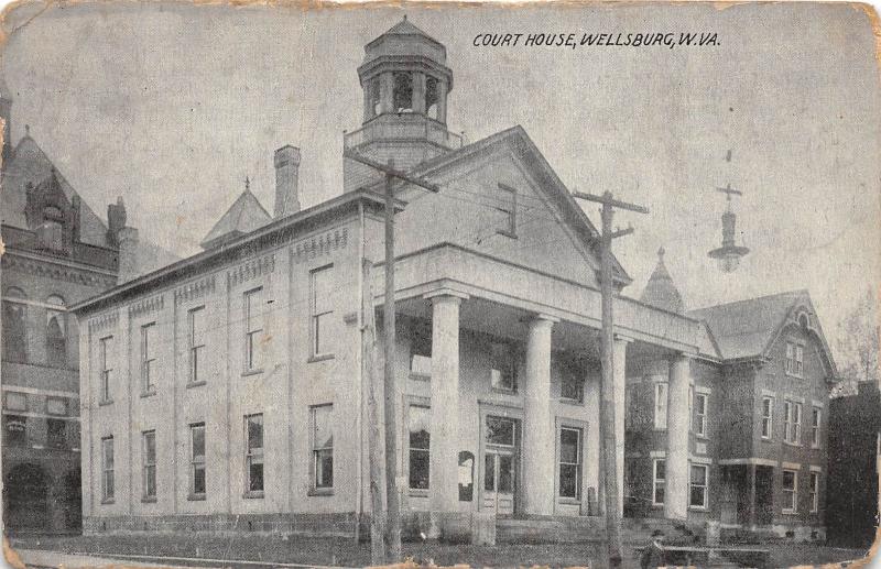 E64/ Wellsburg West Virginia Postcard 1913 Court House Building 8