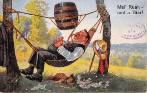 Lot 96 man standing in hammock and drinking beer comic germany