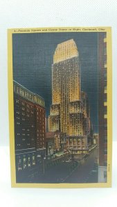 Vintage Postcard Fountain Square Carew Tower at Night Cincinnati Ohio USA 1953