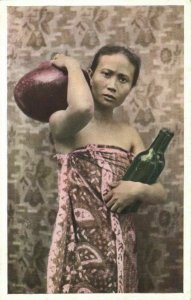 indonesia, BATOE BATU, Native Nias Girl carries Water (1938) Mission Postcard