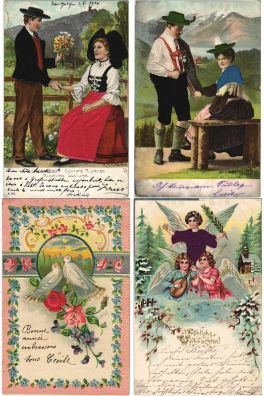 EMBOSSED with SILK GREETINGS 73 Vintage Postcards Pre-1920 (L4522)