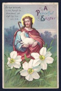 Peaceful Easter Jesus with a lamb used c1911