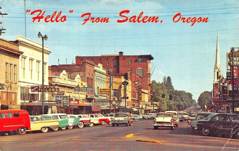 Salem OR Storefronts State Street Old Cars Postcard