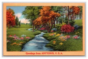 Generic Scenic Greetings Anytown USA Dealer Card UNP Linen Postcard M20