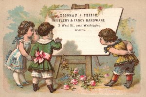 1880s-90s Young Girls' Reading Board Krooman & Peirce Cutlery & Hardware Boston