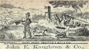 1880's Man Shotgun John E. Kaughran 763 Broadway Trade Card P6