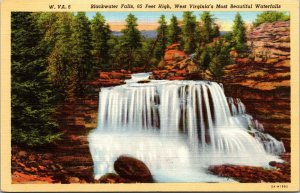 Vtg 1930's Blackwater Falls Scenic Waterfall West Virginia WV Linen Postcard