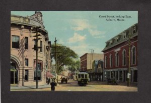 ME Court St Street Looking East Auburn Maine Vintage Postcard Trolley Car