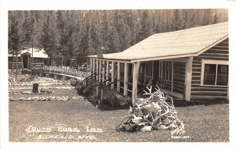 H7/ Buffalo Wyoming Postcard RPPC c40s South Fork Inn Antlers O'Neill