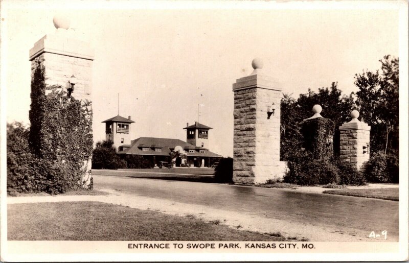 Real Photo Postcard Entrance to Swope Park in Kansas City, Missouri~137893