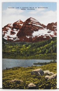 Maroon Lake & Maroon Bells in Background Aspen, Colorado - Postcard
