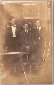 Four Men Photograph At The Staircase Staring One Side Real Photo RPPC Postcard