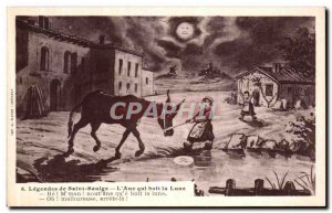 Old Postcard Legends Of St. Saulge L Donkey drinking Moon Folklore Costume