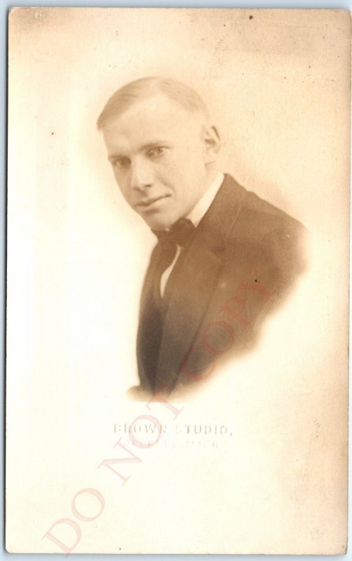 c1910s Jackson, Mich Cool Slick Man RPPC Real Photo Brown Studio Postcard A122