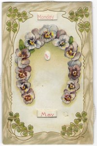 Good Luck Mechanical Calendar Horseshoe of Violets & Four Leaf Clovers