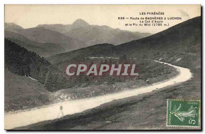 Old Postcard The Road Pyrenees Bagneres Luchon to Col d'Aspin and the Pic du ...